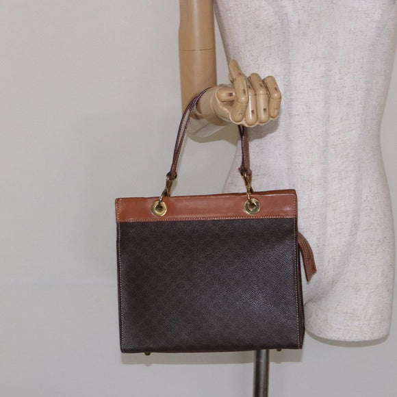 CELINE Macadam Canvas Hand Bag PVC Leather Brown Gold Auth 133724