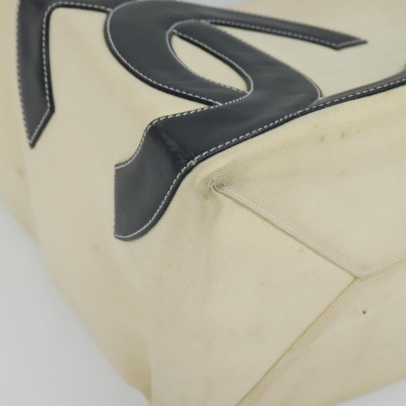 CHANEL Chain Tote Bag No5 Canvas Ivory Silver CC Auth 133727