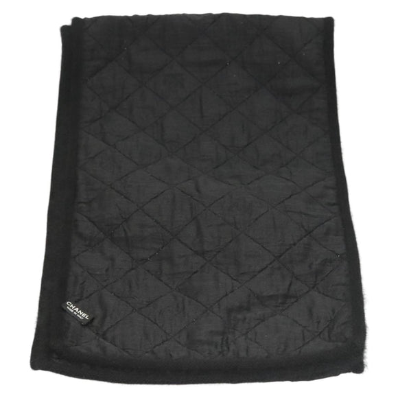 CHANEL Matelasse Scarf Wool Black CC Auth 133729
