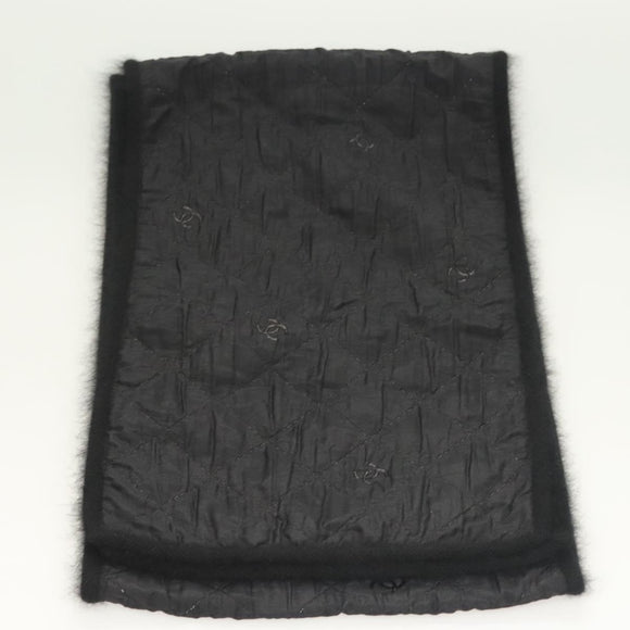 CHANEL Matelasse Scarf Wool Black CC Auth 133729