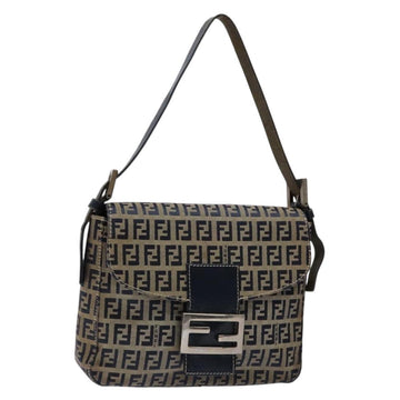 FENDI Zucchino Canvas Mamma Baguette Shoulder Bag Navy Silver Auth 133731