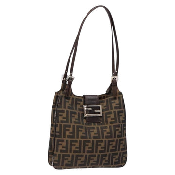 FENDI Zucca Canvas Shoulder Bag Black Brown Silver Auth 133732