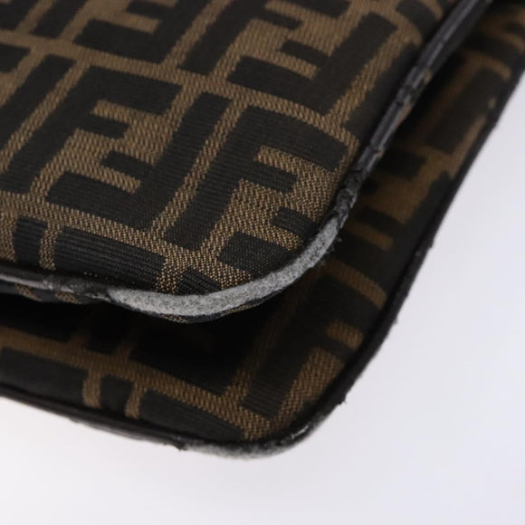 FENDI Zucca Canvas Shoulder Bag Black Brown Silver Auth 133732