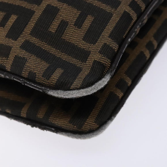 FENDI Zucca Canvas Shoulder Bag Black Brown Silver Auth 133732