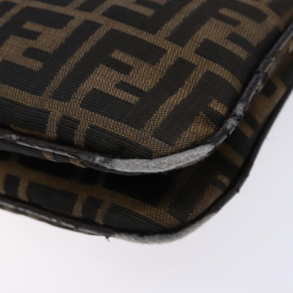 FENDI Zucca Canvas Shoulder Bag Black Brown Silver Auth 133732