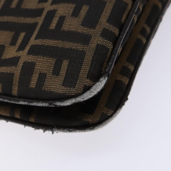 FENDI Zucca Canvas Shoulder Bag Black Brown Silver Auth 133732