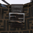 FENDI Zucca Canvas Shoulder Bag Black Brown Silver Auth 133732-18