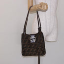 FENDI Zucca Canvas Shoulder Bag Black Brown Silver Auth 133732-23