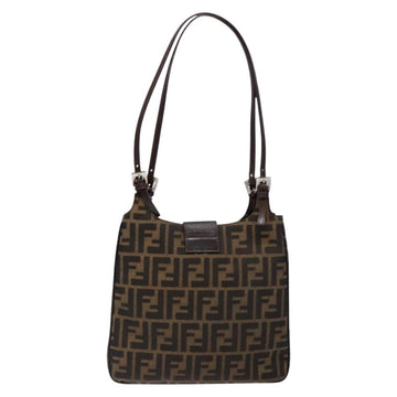 FENDI Zucca Canvas Shoulder Bag Black Brown Silver Auth 133732 - 0