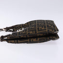 FENDI Zucca Canvas Shoulder Bag Black Brown Silver Auth 133732-4