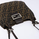 FENDI Zucca Canvas Shoulder Bag Black Brown Silver Auth 133732-6