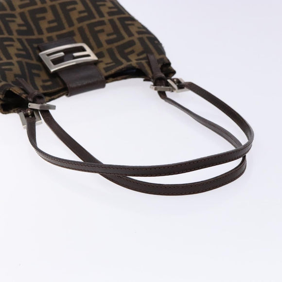 FENDI Zucca Canvas Shoulder Bag Black Brown Silver Auth 133732