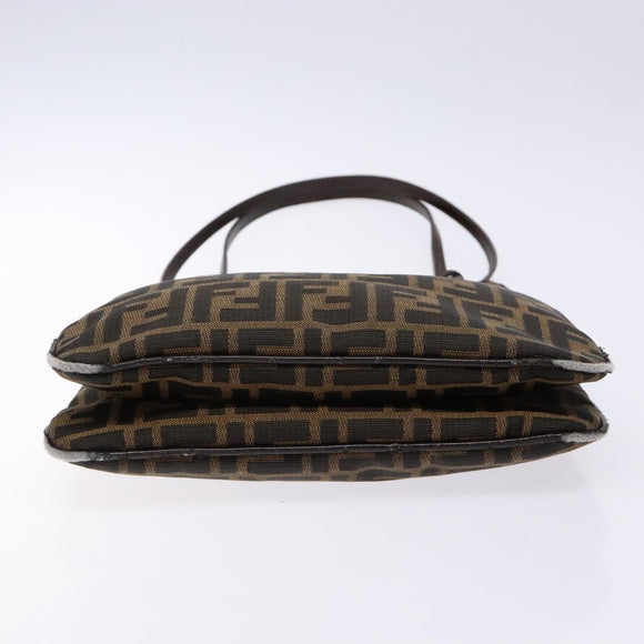 FENDI Zucca Canvas Shoulder Bag Black Brown Silver Auth 133732