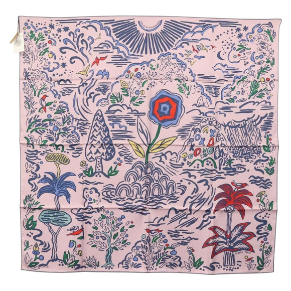 HERMES Carre 90 Scarf ""ISOLA DI PRIMAVERA"" Silk Pink Auth 133737