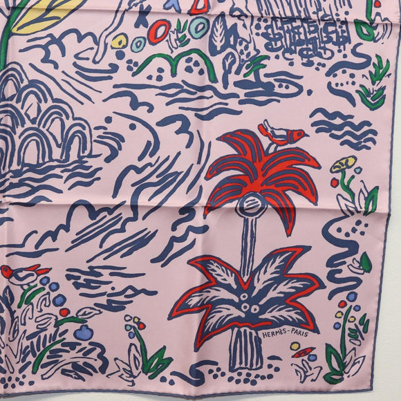 HERMES Carre 90 Scarf ""ISOLA DI PRIMAVERA"" Silk Pink Auth 133737