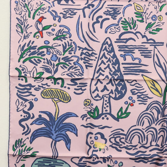 HERMES Carre 90 Scarf ""ISOLA DI PRIMAVERA"" Silk Pink Auth 133737