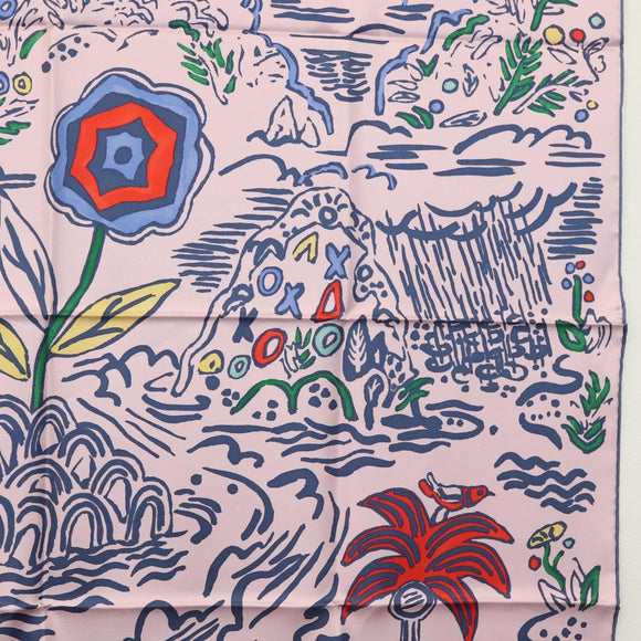 HERMES Carre 90 Scarf ""ISOLA DI PRIMAVERA"" Silk Pink Auth 133737