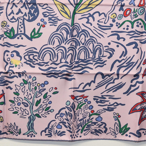 HERMES Carre 90 Scarf ""ISOLA DI PRIMAVERA"" Silk Pink Auth 133737