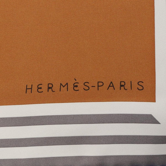 HERMES Carre 90 Scarf ""18-3-7"" Silk Gray Auth 133739