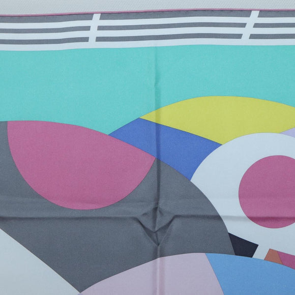 HERMES Carre 90 Scarf ""18-3-7"" Silk Gray Auth 133739