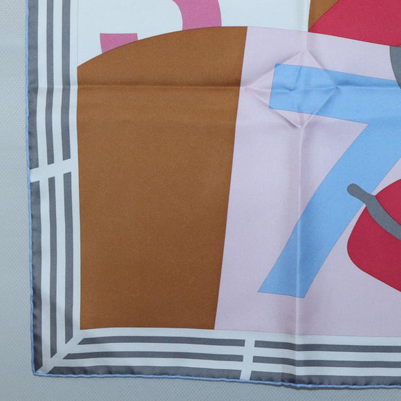 HERMES Carre 90 Scarf ""18-3-7"" Silk Gray Auth 133739