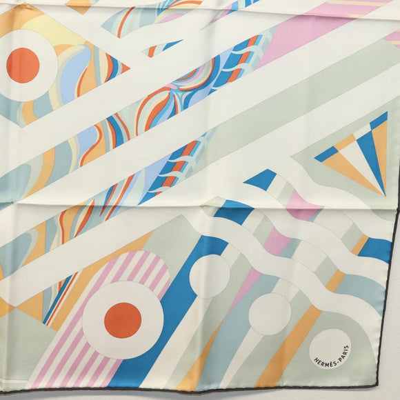 HERMES Carre 90 Scarf ""Le Reve De Julia"" Silk White Multicolor Auth 133740
