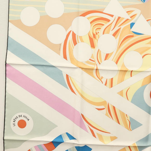 HERMES Carre 90 Scarf ""Le Reve De Julia"" Silk White Multicolor Auth 133740