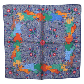 HERMES Carre 40 Scarf ""horse"" Silk Navy Auth 133741