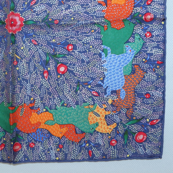 HERMES Carre 40 Scarf ""horse"" Silk Navy Auth 133741