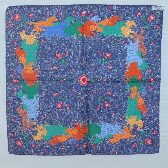 HERMES Carre 40 Scarf ""horse"" Silk Navy Auth 133741