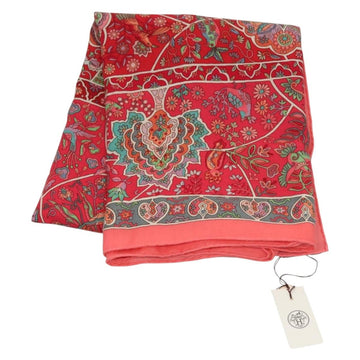 HERMES Carre 140 Scarf ""des Oiseaux Fleurs"" Cashmere Red Auth 133742