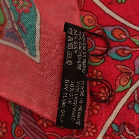 HERMES Carre 140 Scarf ""des Oiseaux Fleurs"" Cashmere Red Auth 133742