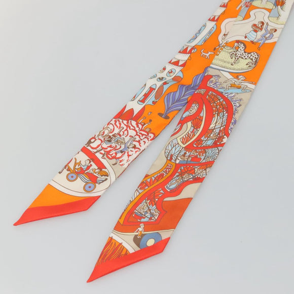 HERMES Twilly Scarf ""World's Fair"" Silk Orange Auth 133743