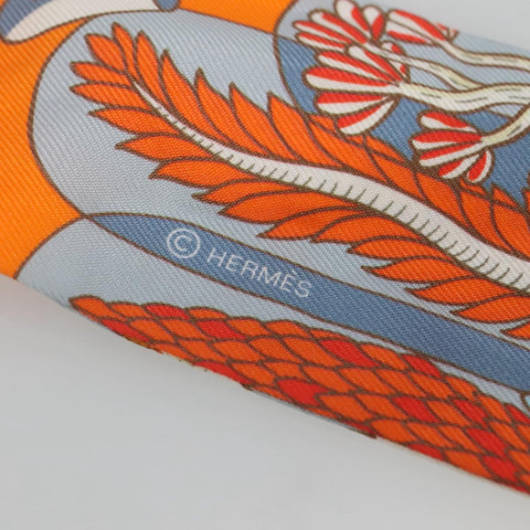 HERMES Twilly Scarf ""World's Fair"" Silk Orange Auth 133743