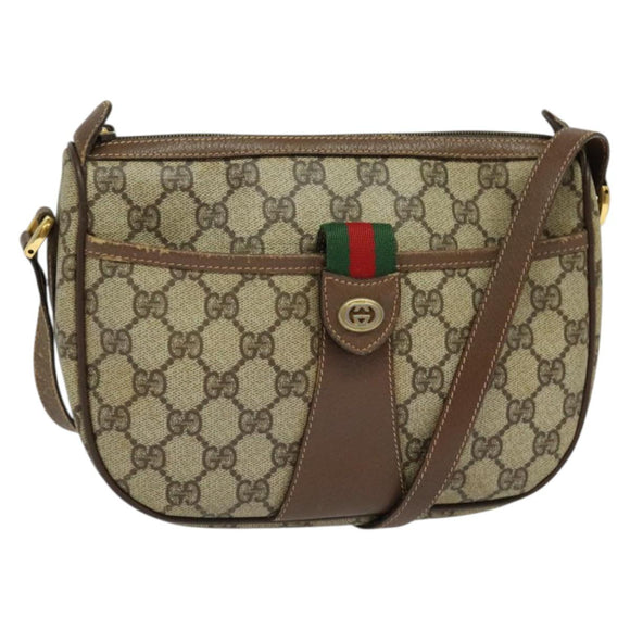 GUCCI GG Supreme Web Sherry Line Bag PVC Beige Gold Red 89 02 032 Auth 133747