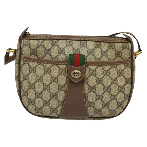 GUCCI GG Supreme Web Sherry Line Bag PVC Beige Gold Red 89 02 032 Auth 133747