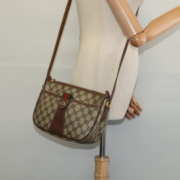 GUCCI GG Supreme Web Sherry Line Bag PVC Beige Gold Red 89 02 032 Auth 133747