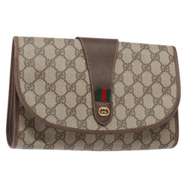 GUCCI GG Supreme Web Sherry Line Bag PVC Beige Gold 156 01 030 Auth 133748