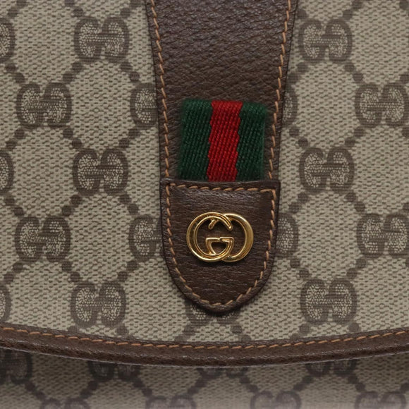 GUCCI GG Supreme Web Sherry Line Bag PVC Beige Gold 156 01 030 Auth 133748