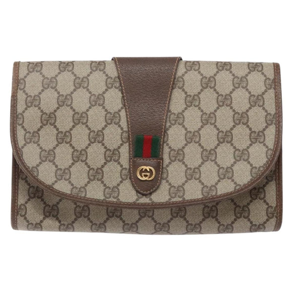 GUCCI GG Supreme Web Sherry Line Bag PVC Beige Gold 156 01 030 Auth 133748