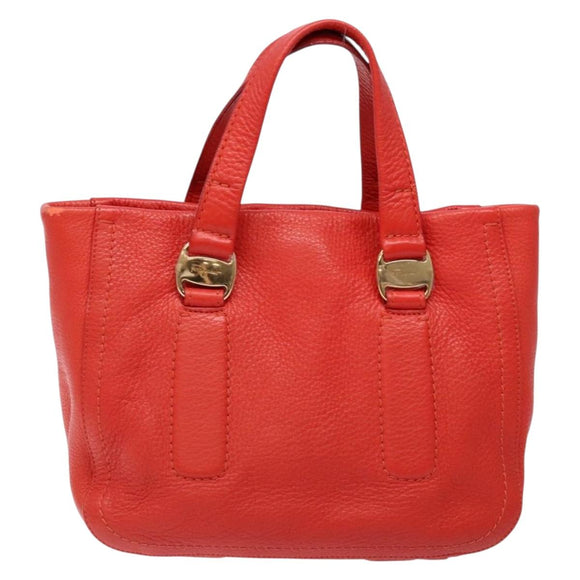 Salvatore Ferragamo Vala Hand Bag Leather Red Gold Auth 133749