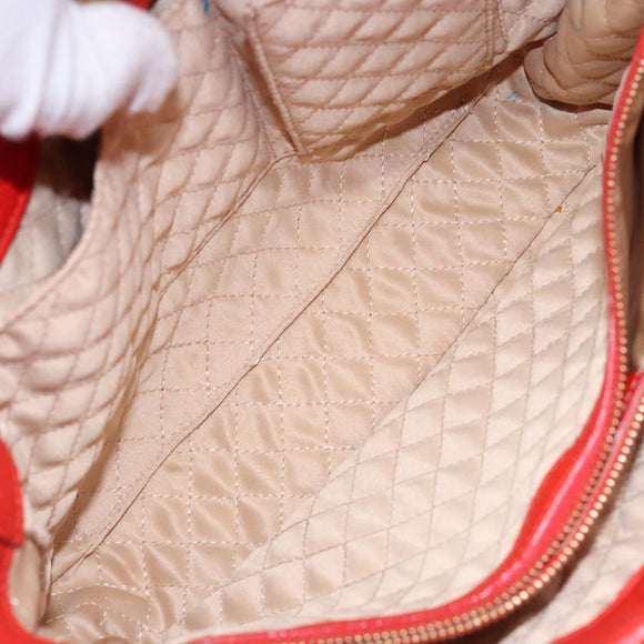 Salvatore Ferragamo Vala Hand Bag Leather Red Gold Auth 133749