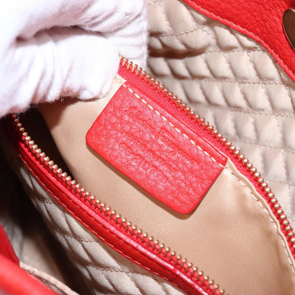 Salvatore Ferragamo Vala Hand Bag Leather Red Gold Auth 133749