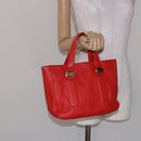 Salvatore Ferragamo Vala Hand Bag Leather Red Gold Auth 133749-22