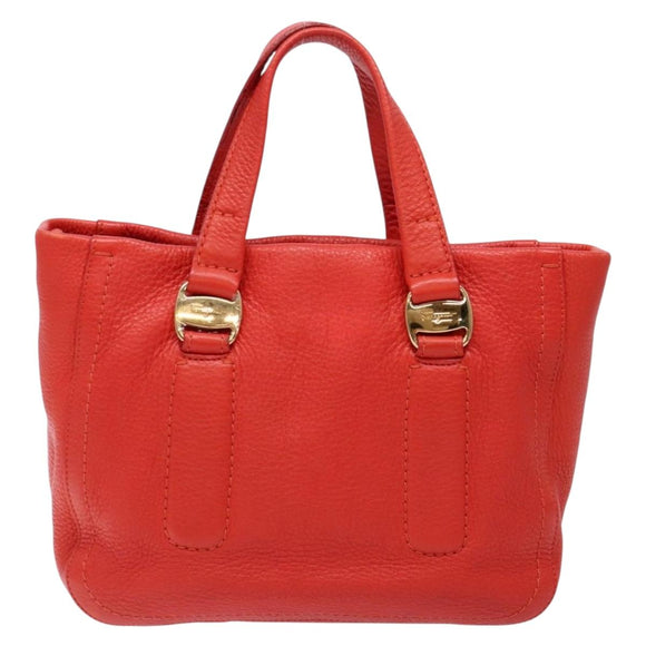 Salvatore Ferragamo Vala Hand Bag Leather Red Gold Auth 133749