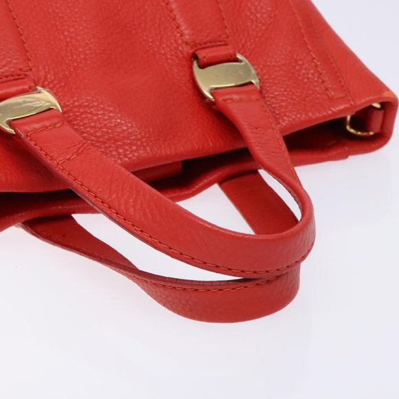 Salvatore Ferragamo Vala Hand Bag Leather Red Gold Auth 133749