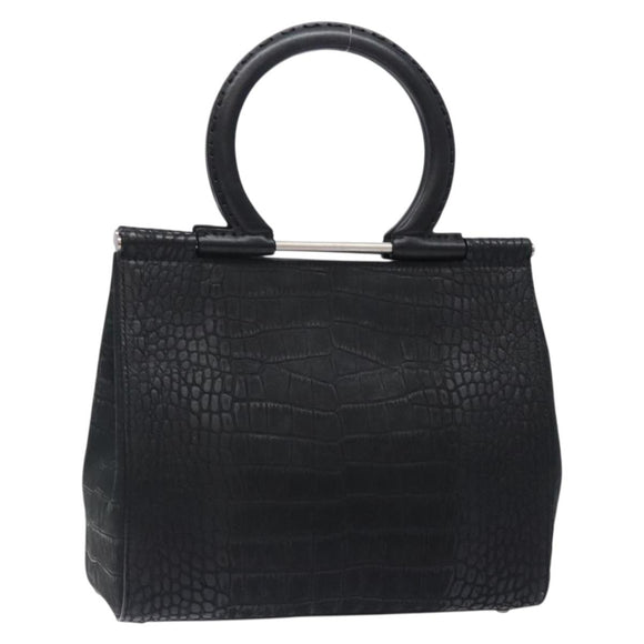 Salvatore Ferragamo Gancini Hand Bag Leather Black Auth 133750