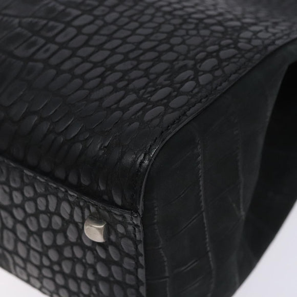 Salvatore Ferragamo Gancini Hand Bag Leather Black Auth 133750