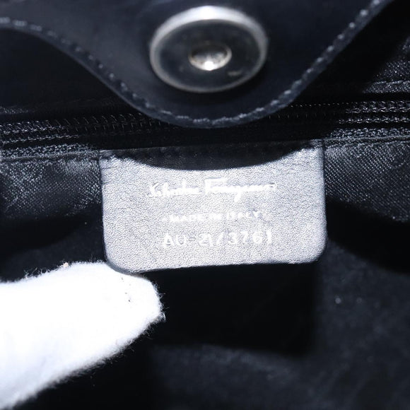 Salvatore Ferragamo Gancini Hand Bag Leather Black Auth 133750