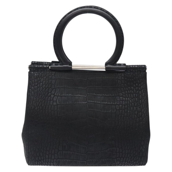 Salvatore Ferragamo Gancini Hand Bag Leather Black Auth 133750